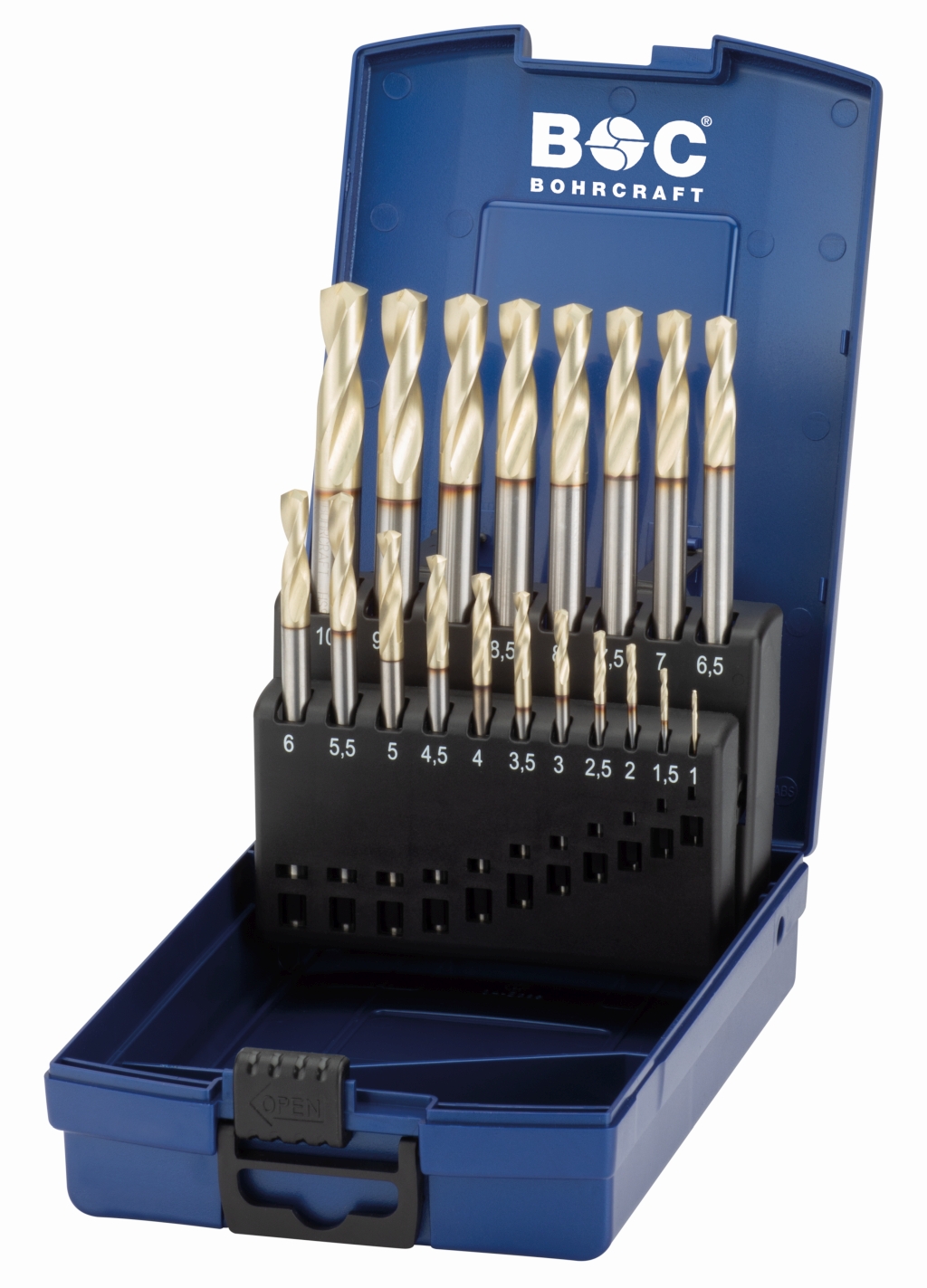 Bild von Bohrcraft Spiralbohrer M42 HARDOX HSS-E Co8 ZRN+ HDX in ABS-Box 19-tlg. 1,0-10,0 x 0,5 mm stg. (VPE=1 Stück)